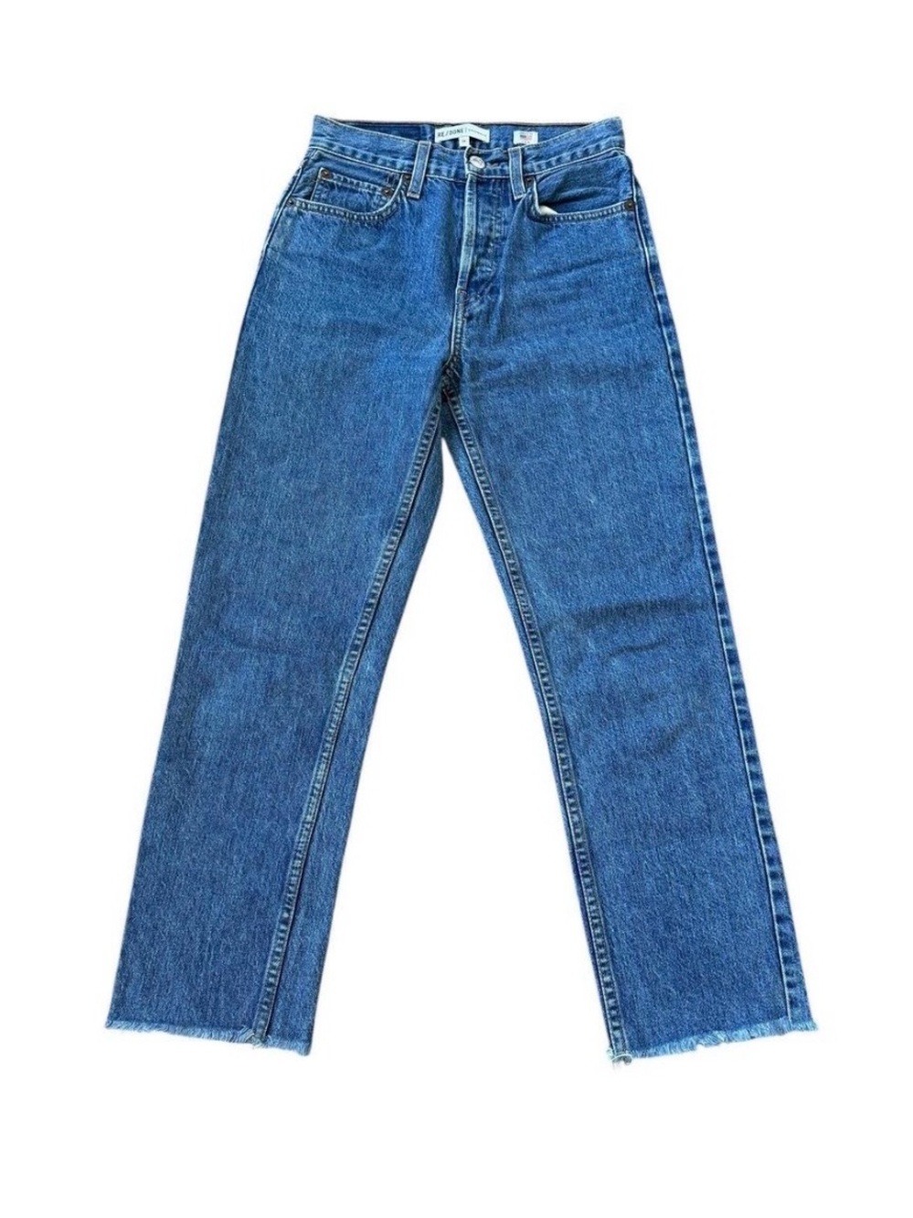 Re/Done Straight-Leg Stovepipe Jeans in Medium Blue